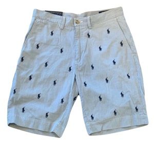 Polo Ralph Lauren Blue & White Striped with Logo  Classic Fit 9” Shorts Size 29